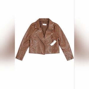 NWT - Nicole Miller Brown Faux Leather Moto Jacket Women’s 1X  Winter Coat